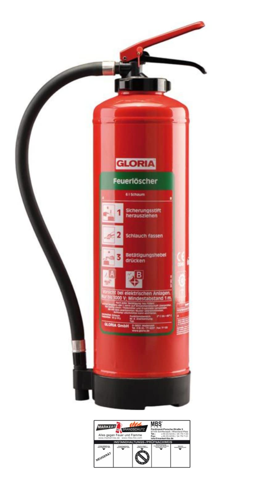 Gloria SE+6EASY AB Schaum Feuerlöscher Schaumlöscher inkl. Halterung u. Plakette