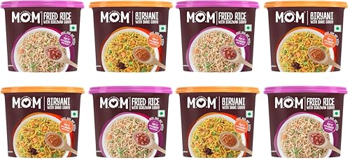 Image of MOM - Meal of the Moment, Instant Meals Pack of 4 Veg Biryani with Shahi Gravy, and 2 Fried Rice with Schezwan Gravy - Ready to Eat | Instant Food | No Added Preservatives