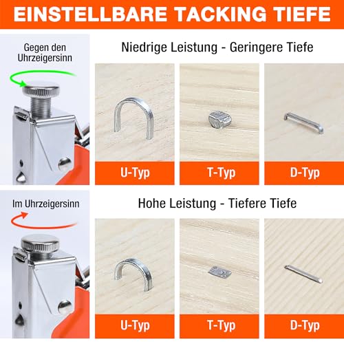 ValueMax 3-in-1 Handtacker Set mit 3000 Klammern -TÜV GS geprüft- Profi Tacker für Holz, Typ 140/28/8 leistungsstarker Tackerpistole mit einstellbarer Schusskraft für Dekoration, Möbel
