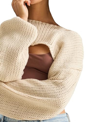 Image of Womens Bolero Crochet Crop Shrug Shoulder Knit Cropped Sweater | Y2K Crochet Crop Top, Half Sweater, Cozy Chest Over the Shoulder Top Cardigan, Cut Off Super Crop, Ballet Lace Sweater