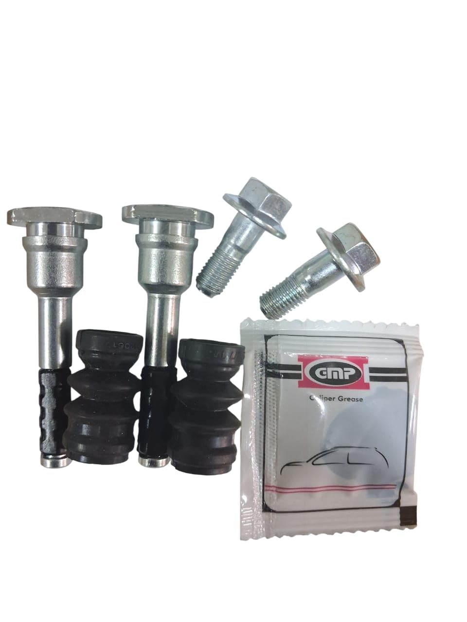 GMP Brake Caliper Pin Kit for Alto/Wagon-R/K-10/Eeco/A-star/Spresso | Includes Caliper Grease, Oversized Design, With Rubber Boots, Mounting Bolts Included, Celerio Compatible-image-1