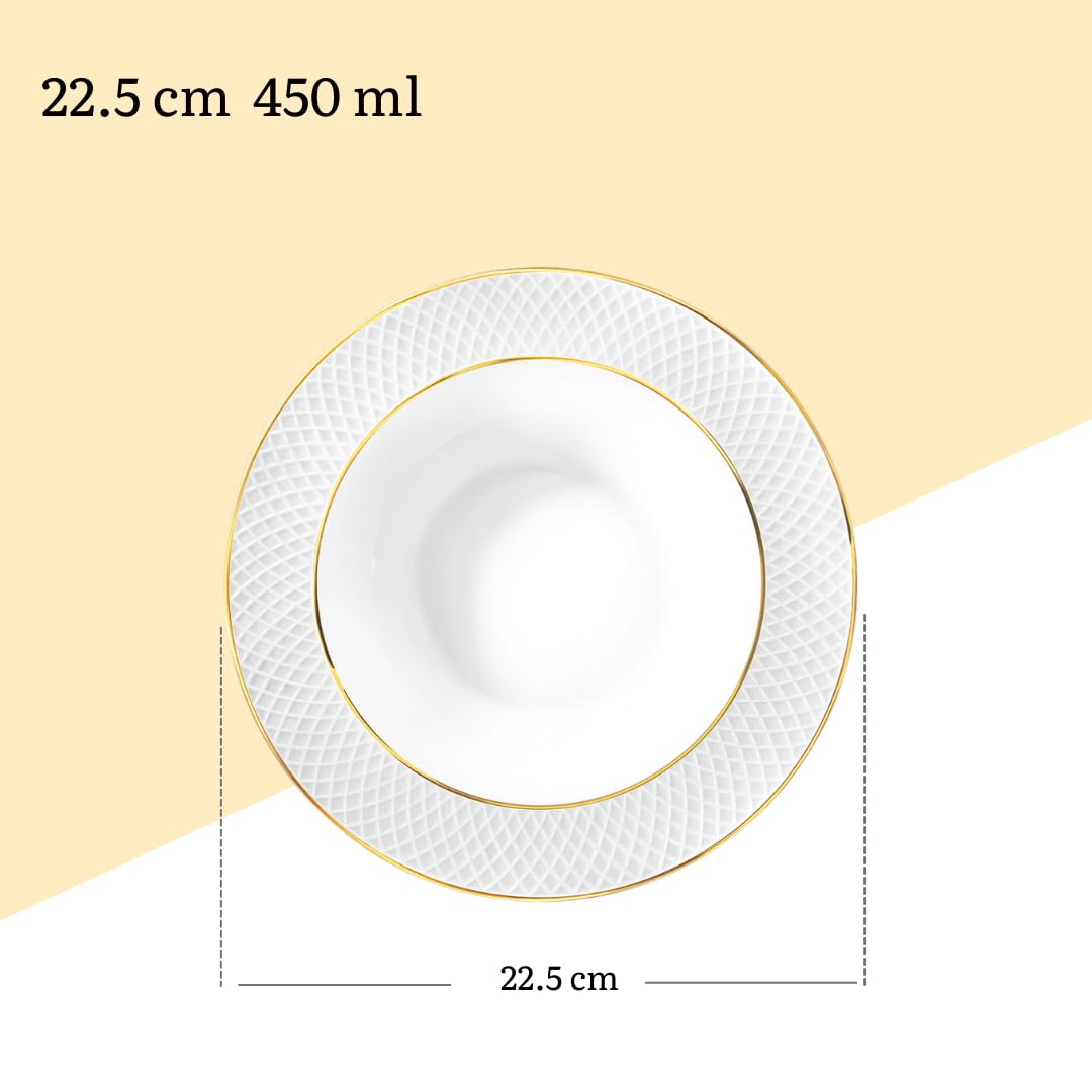 Wilmax – głęboki talerz ze złotym wzorem – 6 sztuk – Ø 22,5 cm – biały talerz do zupy z porcelany – 450 ml – nadaje się do mycia w zmywarce – talerz śniadaniowy – talerz do ciasta