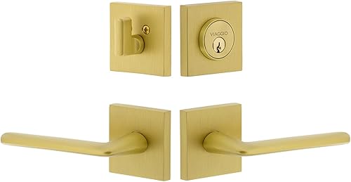 Viaggio 629820 Quadrato Rosette 2-3/8 pulgadas trasero con palanca Brezza y cerrojo a juego en latón satinado