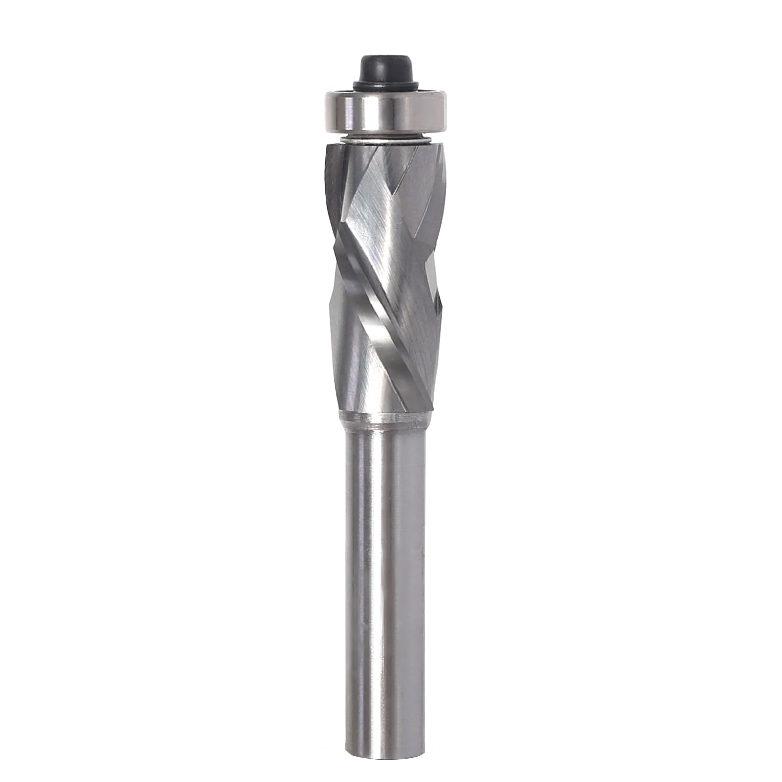 Fresa de enrasado en espiral de 8 mm, longitud de corte 25 mm, ranura en espiral de compresión hacia arriba y hacia abajo, con rodamiento de bolas en la parte superior, fresa en espiral