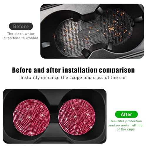 Image of Ziciner 2PCS Bling Car Cup Holder Coaster, 2.73 Inch Anti-Slip Cup Insert Coasters, Crystal Rhinestone Auto Drink Cup Mat, Universal Interior Decor Car Accessories for Women Girls (Red)