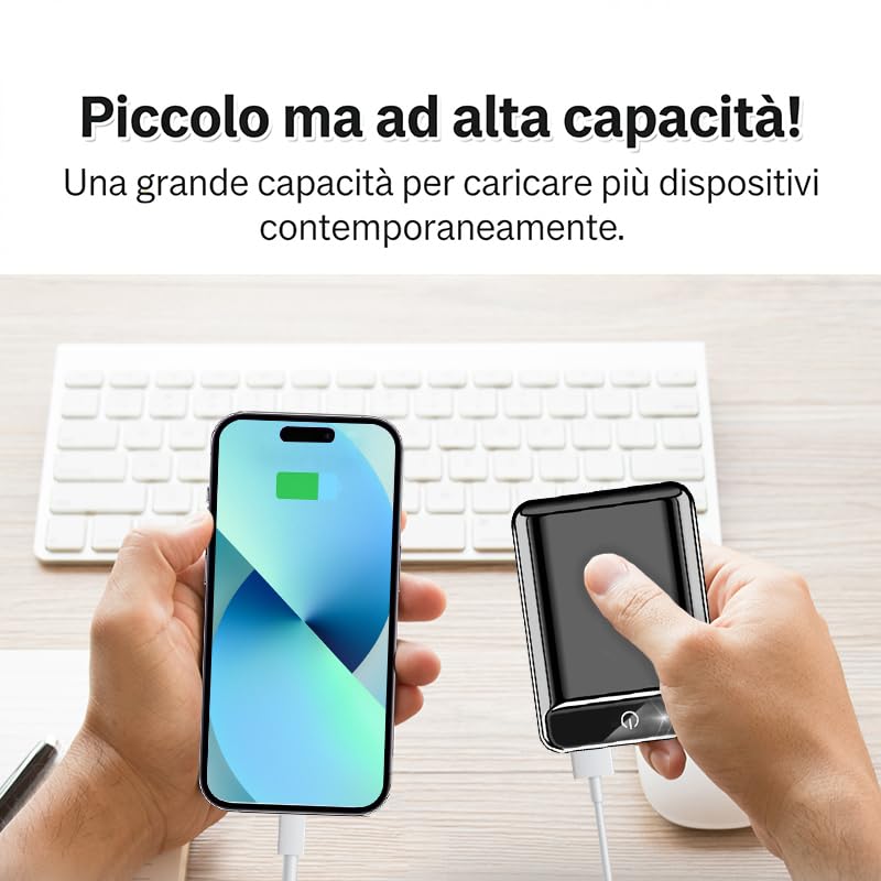 Power Bank 10000mAh: Ricarica rapida tripla, display LCD, compatto e sicuro. Perfetto in movimento.(oro rosa)