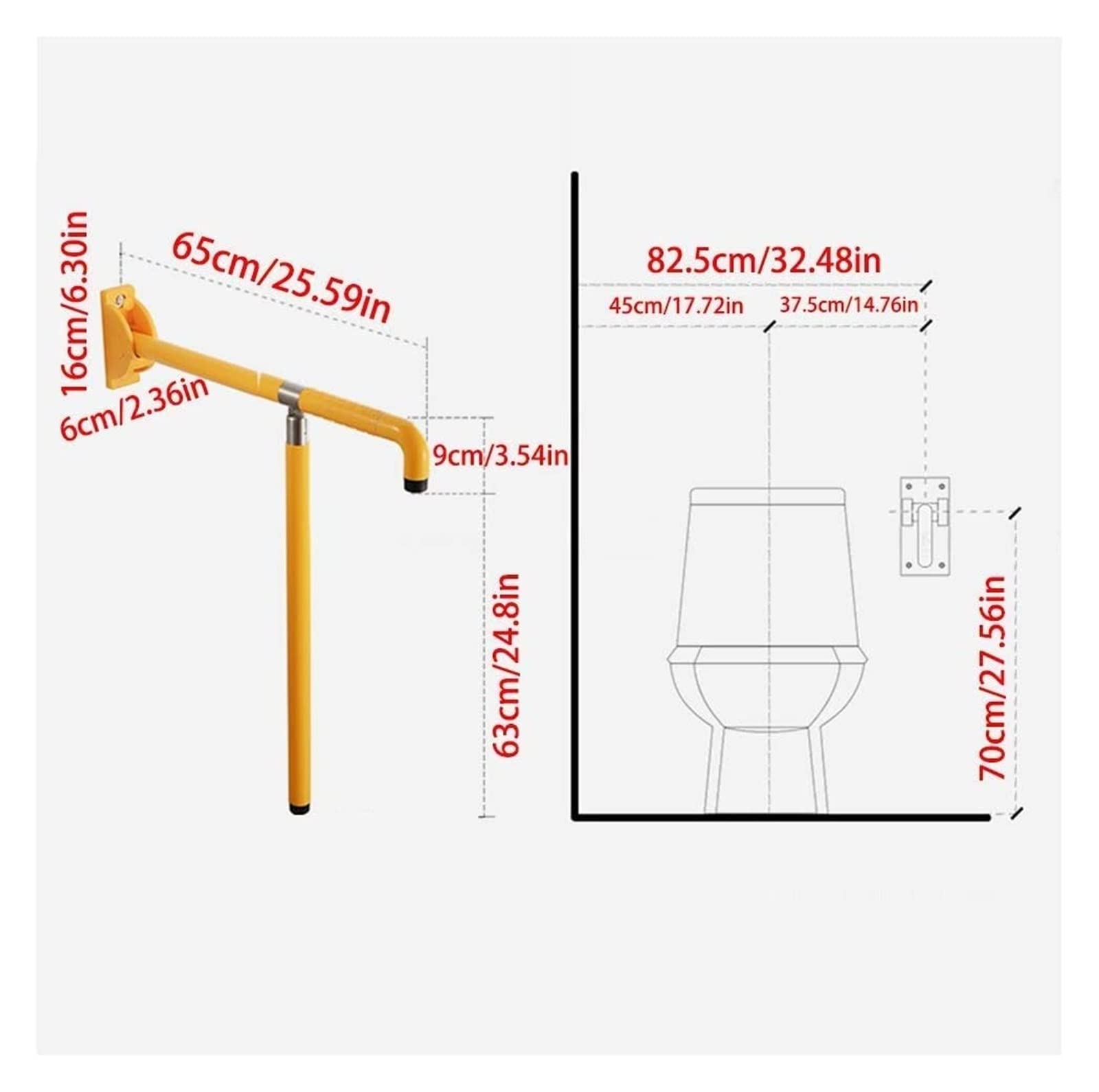Barras de Apoyo para baño, Barra de Seguridad, Barra de Apoyo abatible, Barra Plegable de Pared, Barra de Apoyo Plegable con Pata