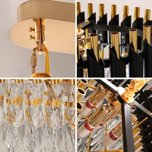 Image of Modern K9 Crystal Chandeliers Gold -Round Crystal Chandelier for Living Room Colors.Warm White, Moon Light,Golden,Led Plate Included (Black Gold, 600X300MM)
