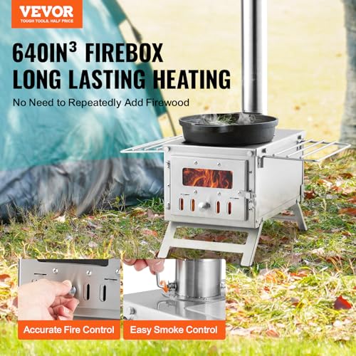 VEVOR Camping Wood Stove Stainless Steel Camping Tent Stove, Portable Wood Burning Stove with Chimney Pipes & Gloves, 64 - Additional View