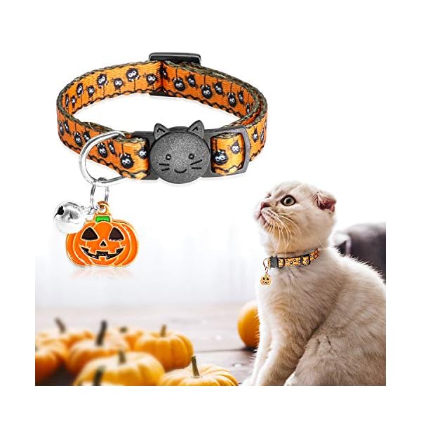 Yuepet 3pcs halloween breakaway cats collars with bell skull pumpkin spider patterns adjustable kitten halloween collars with pendant - image 6