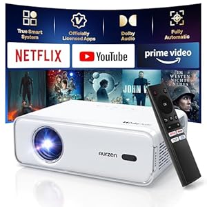 EAZZE D1 Smart Projector with WiFi and Bluetooth, Netflix-Officially-Licensed, Auto Focus & Keystone, DoIby Audio, Zoom, Native 1080P Movie, Portable Outdoor Mini Projector, White