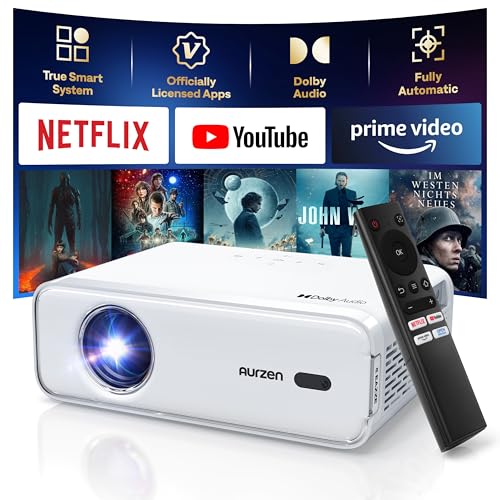 EAZZE D1 Smart Projector for Outdoor Use, WiFi, Bluetooth, Netflix, Auto Focus, Keystone, Native 1080P, Portable, White