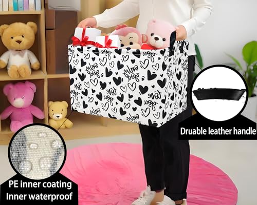 Image of Large Valentine's Day Basket Heart Shaped Storage Bin for Gifts Collapsible Organizer Room Decor (Black Hollow Entity Love)