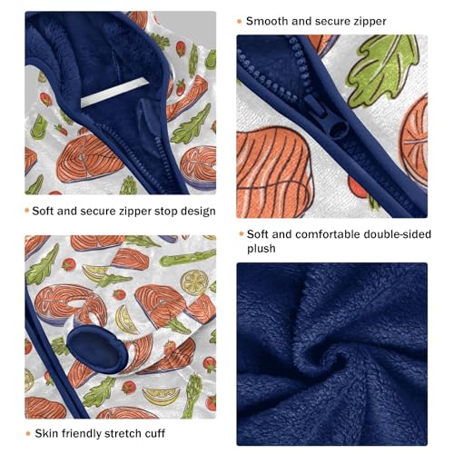 Salmon Steak and Ingredients Girls Fleece Jacket Girls Fall Jacket Girls Zip Up Hoodie Girls Sherpa Jacket 2-10T3