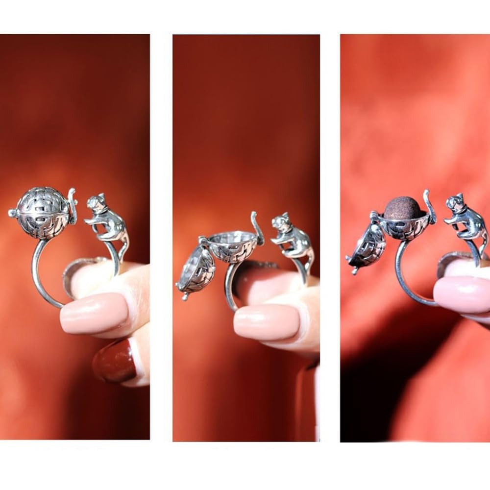 Anillo único para gato, de aromaterapia, con dedo, abierto, ajustable, lindo y travieso, a la moda, portátil, mini medallón, accesorios, joyería, cumpleaños, Navidad, para mujeres, hombres, 5