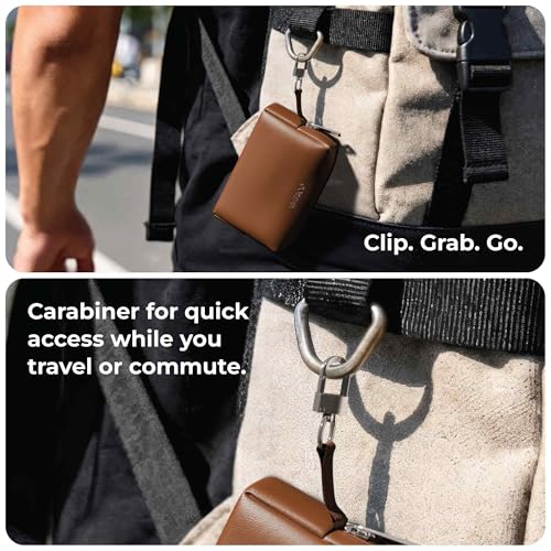 Image of eo Travel Organizer Pouch | Toiletry Pouch for Men & Women | Mini Cable Organiser Bag for Travel, Tech, Charger & Laptop Cable Pouches with Carabiner, Super Smooth Zipper (Brown)