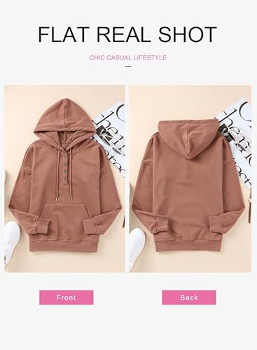Dokotoo Womens Sweatshirts and Hoodies Front Button Collar Comfy Simple Plain Long Sleeve Drawstring Hoodies for Women with Pockets Hooded Pullover Casual Fashion Winter Autumn Shirt Tops Pink Small