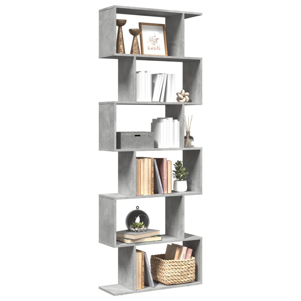 vidaXL Libreria Divisorio 6Piani Grigio Cemento 70x24x193cm Truciolato, libreria, Mobile Porta Libri, scaffale portaoggetti, Porta Libri
