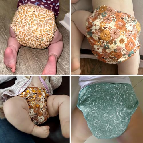 Image of Mama Koala 3.0 Pocket Cloth Diapers for Babies with AWJ Lining, 6 Pack with 6 5-Layer Natural Cloth Diaper Inserts - Reusable and Washable Pocket Diapers(A-Little Daisies)