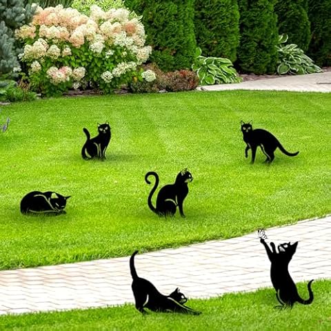 Tandefio 6 Pcs Black Cat Garden Decor Cover