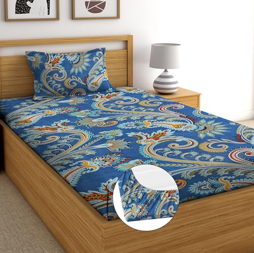 Image of DECORUM Glace Cotton All Around Elastic Fitted Single Bedsheet (72 inchx48 inch) with 1 Pillow Cover | Soft, Smooth & Wrinkle-Free Fabric | Fits Up to 6 inch Mattress | 200-220 TC