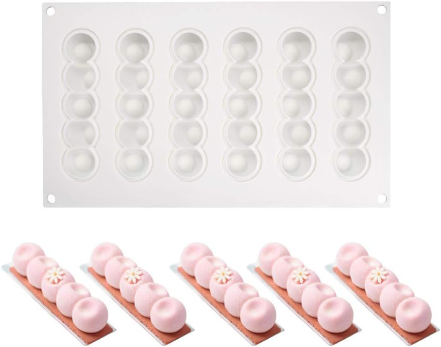 Silicone Cake Mold D Bakeware Dessert Moose DIY Mold, 6 Holes Long Strip Recessed Ball