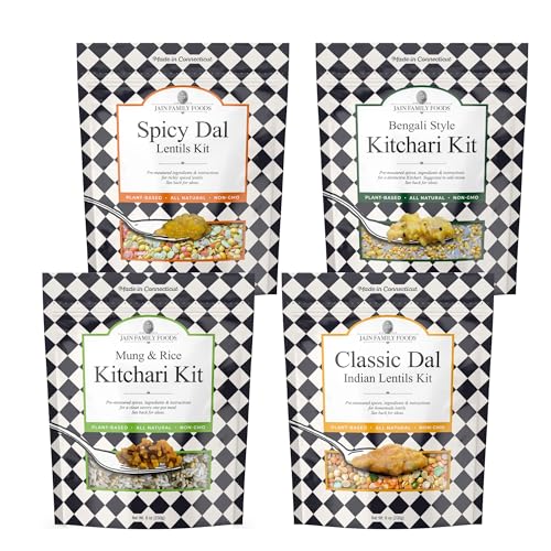 Image of Jain Family Foods - 4 Flavor Pack Authentic Indian Meal Kits, Family Size | Ayurvedic Spices + High Fiber | Zero Preservatives, Plant-Based, Woman-Owned | Easy Prep, Stove or Instant Pot