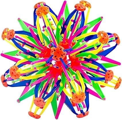 Rainbow Coloured Expanding Ball - Magic Expandable Sphere Toys Colorful Anxiety Reliever Stress,Mini Rings Sphere Magic Ball,Kids Adult Novelty Stress Relief Toy (L with light)