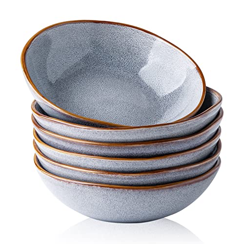 AmorArc Keramik-Müslischalen, 6 Stück, 680 ml, Handarbeit, Steingut, Suppenschalen, Set für Müsli, Suppe, Salat, Nudeln, Snacks, spülmaschinen- und mikrowellengeeignet, reaktive Glasur blau Cover