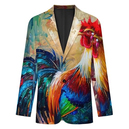 Rooster Art Painting Men's Suits Dress Business Formal Suit Print Jackets Coat For Wedding Party4