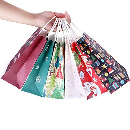 Gejoy 12 Pieces Christmas Paper Bags Goody Gifts Bags With Handle For Christmas Holiday Party Favors #TOP6