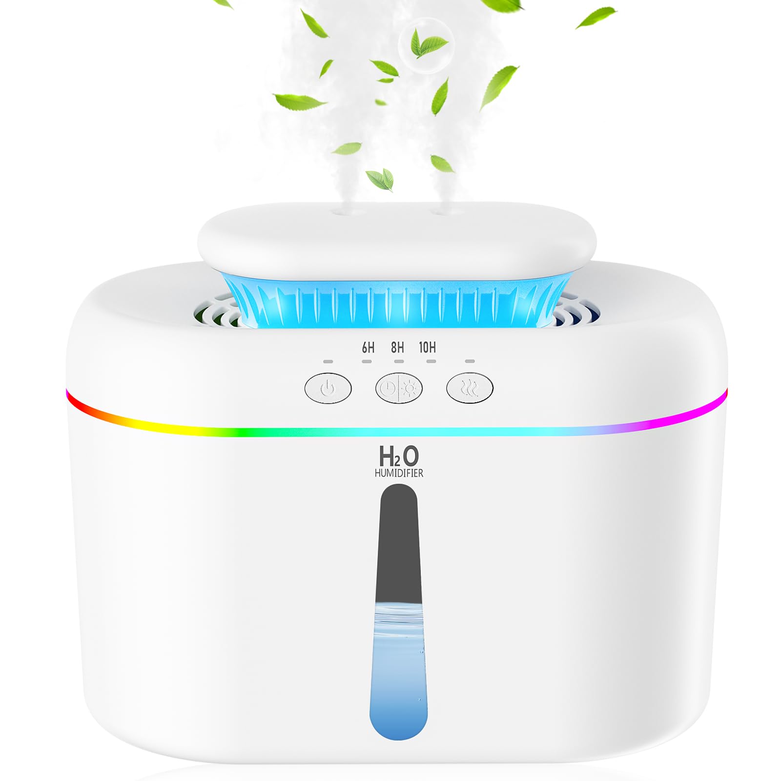 Humidificador de aire 2L para habitación bebé plantas con 2 modos nebulización ajustables y luz nocturna LED 28dB