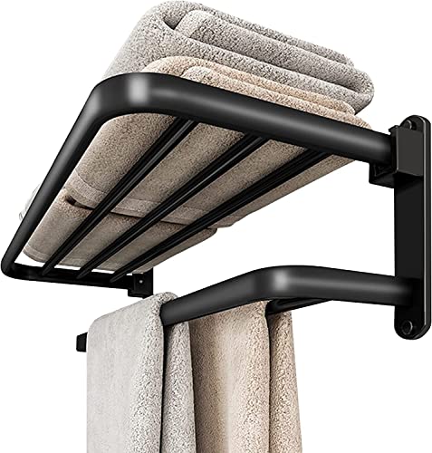 Toallero de pared de diseño minimalista en aluminio negro estante doble