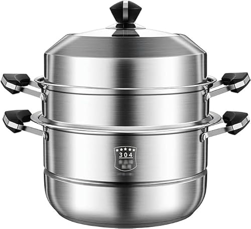蒸し器 蒸鍋 蒸しもの鍋 蒸し鍋 深型 二段/三段/四段 複数サイズ 樹脂加工 ガラス鍋蓋付 ステンレス 3層底 対応熱源:IH対応 各種熱源対応 304ステンレス鍋蒸し器 調理器具 大容量多機能 (3段 27cm)