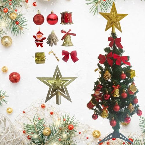 Árvore de Natal 60cm com 50 Galhos + 37 Enfeites Inclusos – Aparência Cheia e Decoração Completa