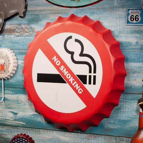Image of EAZYWAGON Decorative Metal Bottle Caps Wall Sign Plates - 14X14 Inches - NO SMOKING | Metal Wall Hanging Bottle Cap for Home, Farmhouse, Bar & Cafe Decoration | Vintage & Retro Look Plaques