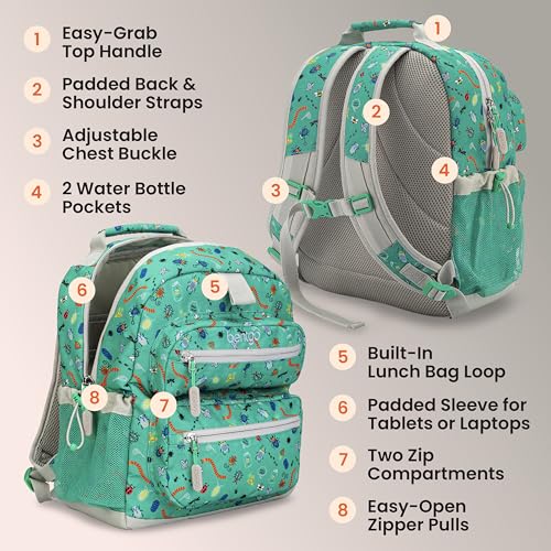 Image of Bentgo Kids Backpack - Lightweight 14 inch Backpack in Fun Prints for School, Travel, & Daycare, Ideal for Ages 4+, Roomy Interior, Durable & Water-Resistant Fabric, & Loop for Lunch Bag (Bug Buddies)