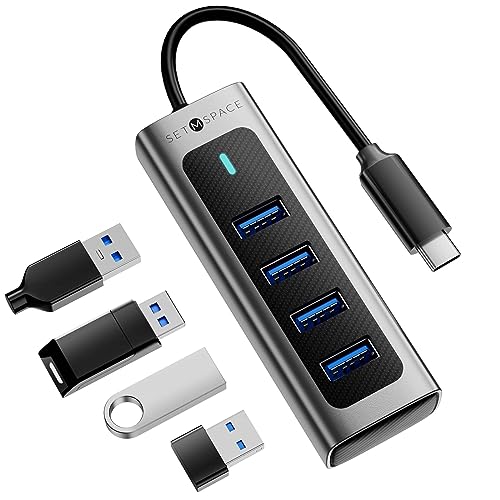 USB C Hub 4-Port, SETMSPACE USB 3.0 Hub, Multi Port High Speed 5Gbps, Lightweight Aluminium Alloy