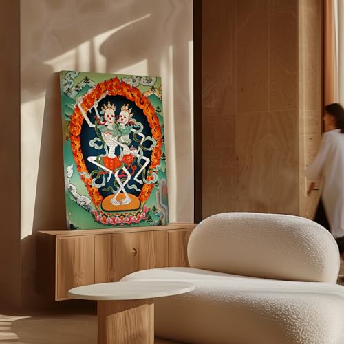 Image of Poster Master Vintage Citipati Canvas - Retro Dancing Skeletons Print - Tibetan Buddhism Art - Gift for Men & Women - Wall Decor for Living Room, Bedroom or Office - Available in 8x10 to 30x40