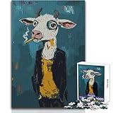 Puzzle da 1000 pezzi per adulti, regali, mucca con sigaretta, rompicapo, giochi per famiglie, analisi e logica, giocattoli fai da te, dimensioni 38x52cm