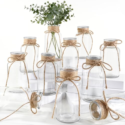 Vintage Glass Vases for Flowers, Set of 12 Clear Vases for Farmho...