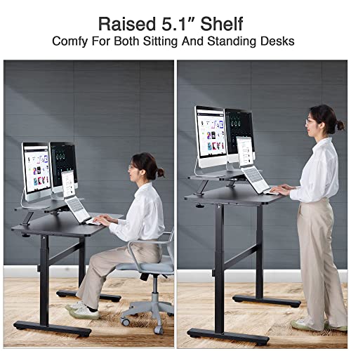 Image of AVLT Clamp Desk Shelf Dual 32 inch Monitor Clamp-On Monitor Riser With Slide Out Holder For Convertible Laptop Tablet Smartphone (Black) - Floating Monitor Stand (Shelf Only)