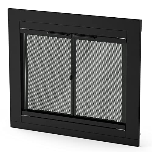 Stanbroil Fireplace Glass Cabinet-Style Door, Black Finish, Medium, Decorative Fireplace Screen Door...