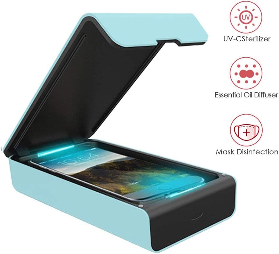 UV Cell Phone Sanitizer, Cell Phone Cleaner Sanitizer with Aromatherapy Function, Portable UV Light Sterilizer, Jewelry Toothbrush Watch Cleaner Personal Sanitizer Disinfector (Bule)