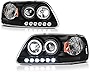 [For 1997-2003 Ford F150 Pickup Truck] LED Halo Ring Black Housing Projector Headlight Headlamp Assembly, Driver & Passenger Side