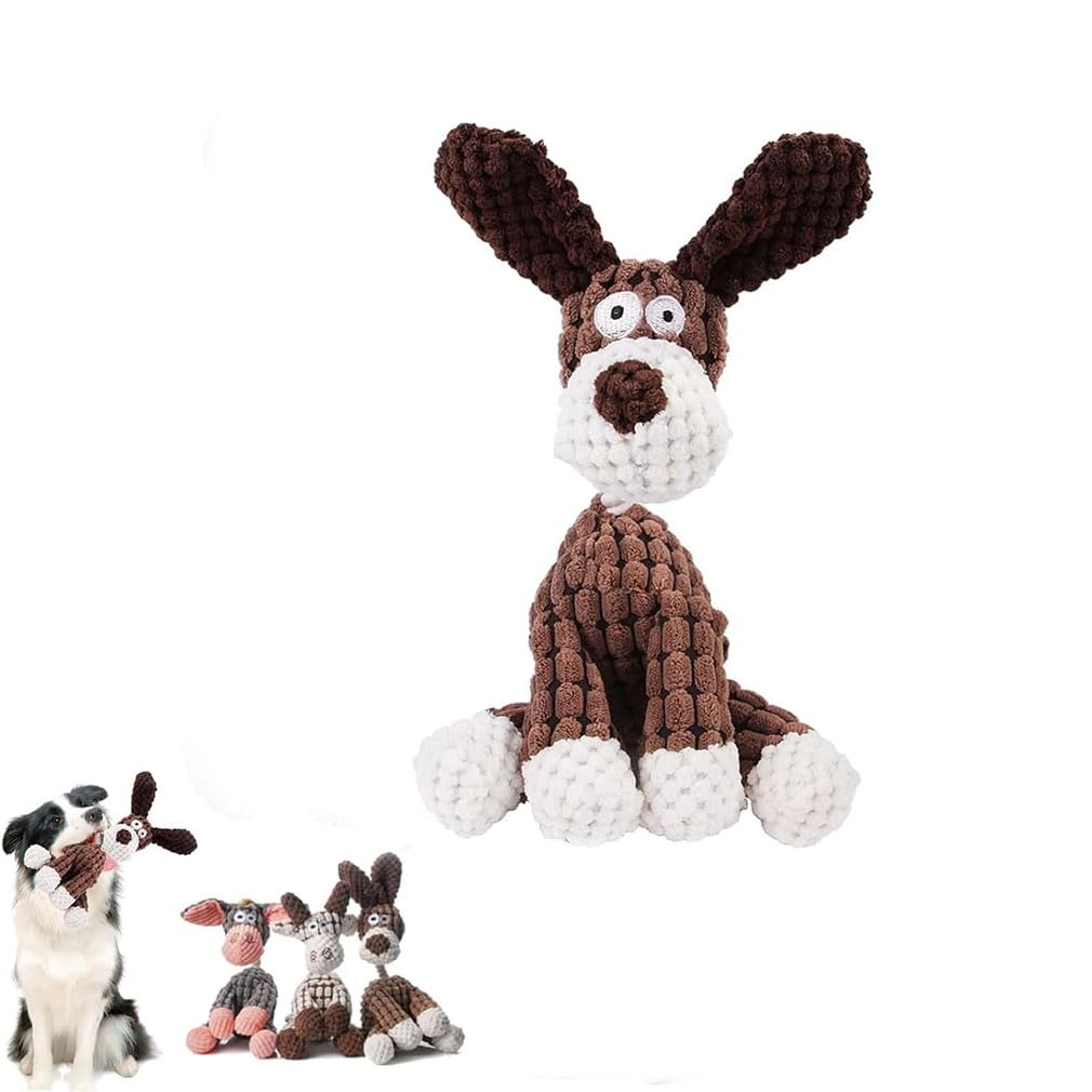 Keeplus Bite Buddy, Donkey-Shaped Squeaky Dog Toy, Corduroy Material, Indestructible, 13x13x5cm, 70g, Brown, All Breed Sizes, Indoor Use, Unscented, Puppies & Young Dogs