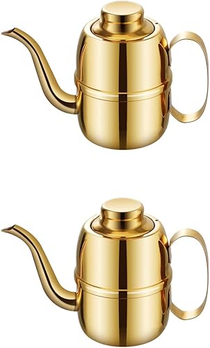 Hemoton 2 botellas dispensadoras de aceite de oliva de acero inoxidable, 14.0fl oz14 onzas, recipiente de almacenamiento de aceite grande para