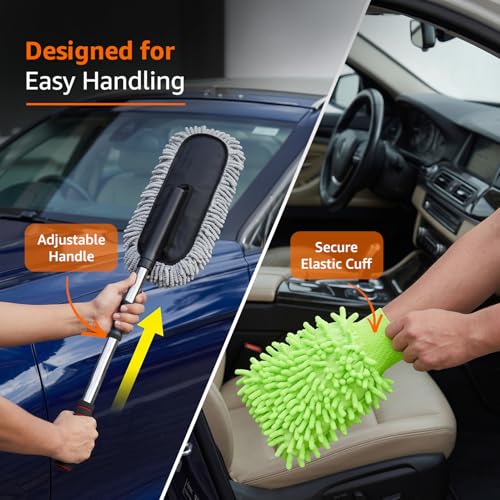 Image of Amazon Basics Duster & Hand Glove for Interior & Exterior Car Care-Combo of 2 (Multicolor)
