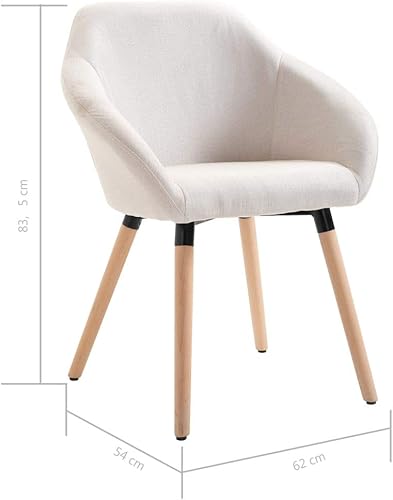 Miniatura 8 de vidaXL Juego de 2 sillas de comedor en tela crema, diseño ergonómico, asiento y reposabrazos acolchados cómodos, patas de madera maciza