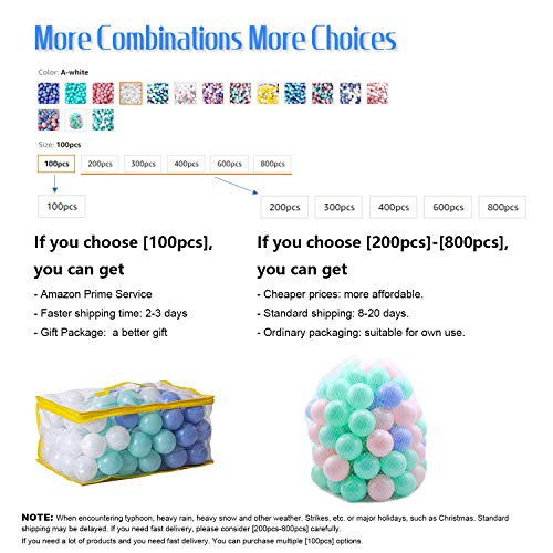 MoonxHome Pit Balls Crush Proof Plastic Children\'s Toy Balls Macaron Ocean Balls 2.15 Inch Pack of 100 White&Green&Pink